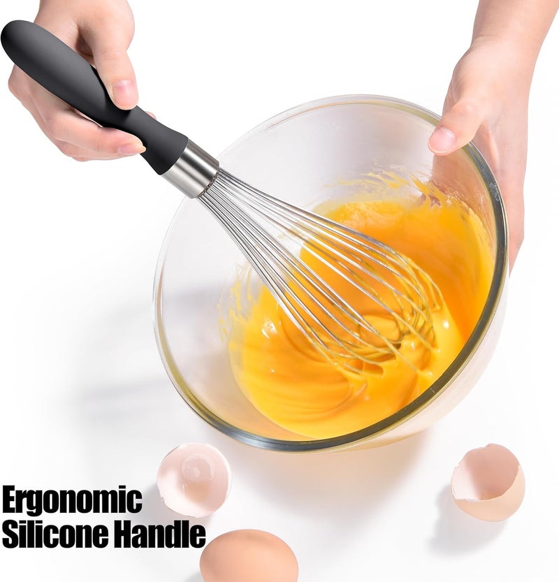 Doosu 18/8 Stainless Steel Balloon Whisk, Kitchen Whisk for Cooking Handheld Egg Beater with Rust-Proof Sturdy Wires & Non-Slip Silicone Handle for Beating, Stirring, Blending (12 Wires, Black) - Image 4